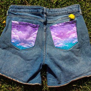 Medium Rise Galaxy Painted Jean Shorts
